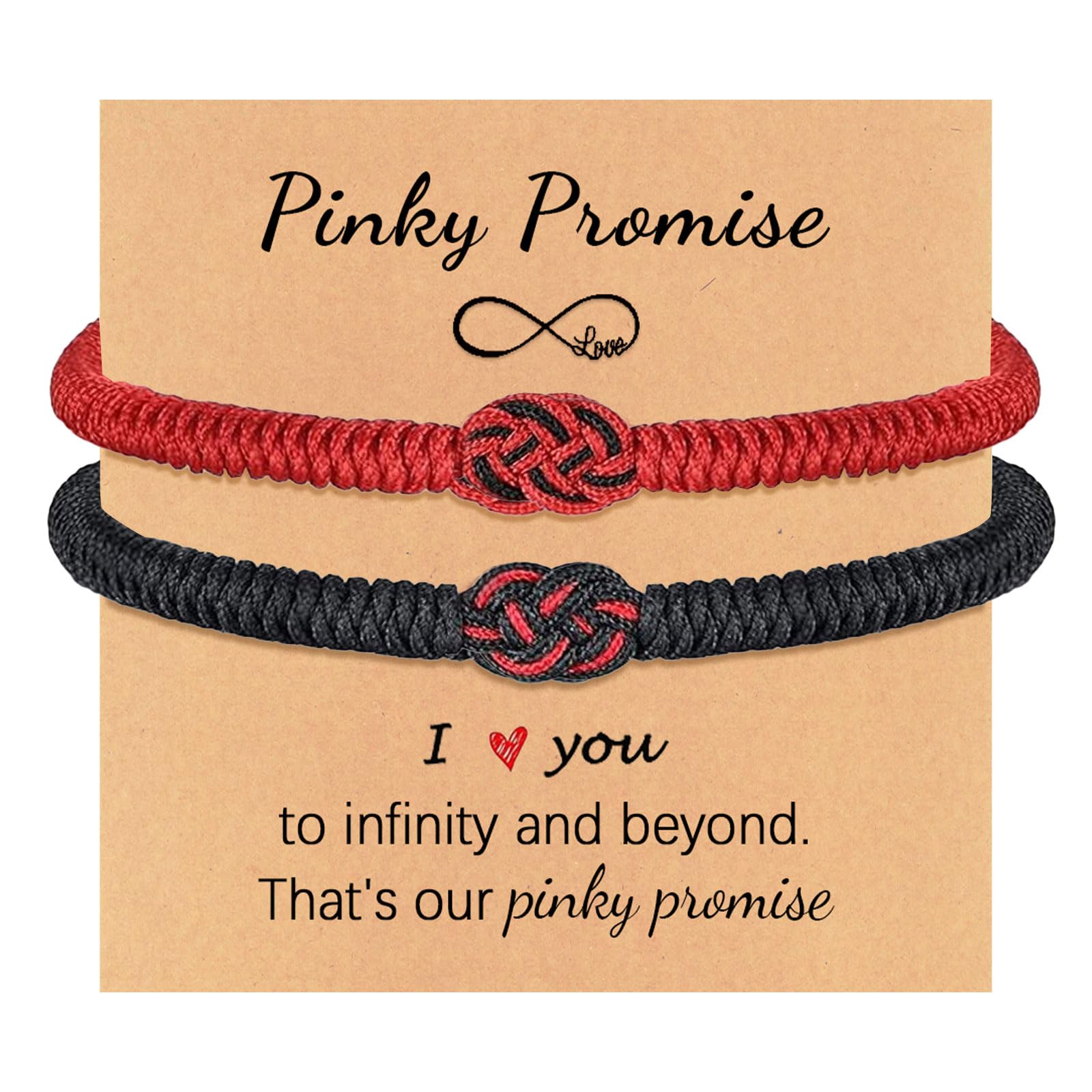 Handgemachtes Armband, Tibetisches Armband, Glücksknoten-Design, Verstellbare Größe, Für Männer und Frauen, Festliches Geschenk, Farbe: Rot/Schwarz, 2 Stück (Rot+Schwarz)