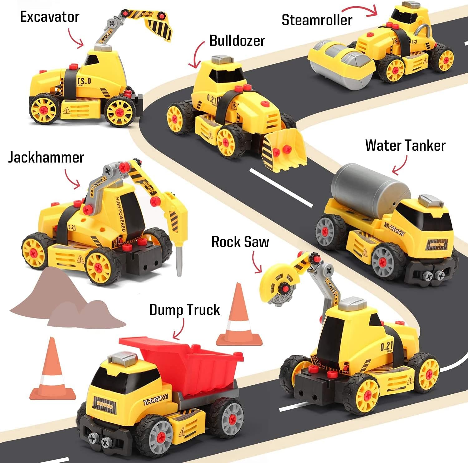 7 in 1 Take Apart Truck Construction Set - STEM Learning Toy w/ Electric Drill, DIY Engineering Building PlaySet w/ Lights, Sounds, Push & Go Educational Builder Set for Kids, Boys & Girls, Ages 4+ : Toys & Games