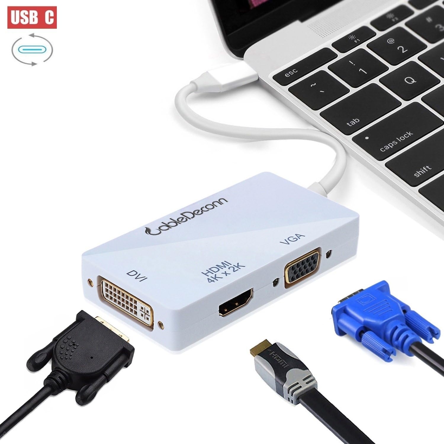 Review Discount USB-C Multiport Adapter,CableDeconn USB-C Type C 3.1 (Thunderbolt 3 Compatible) to HDMI DVI VGA 4K Cable Adapter Converter for New MacBook (Cream)