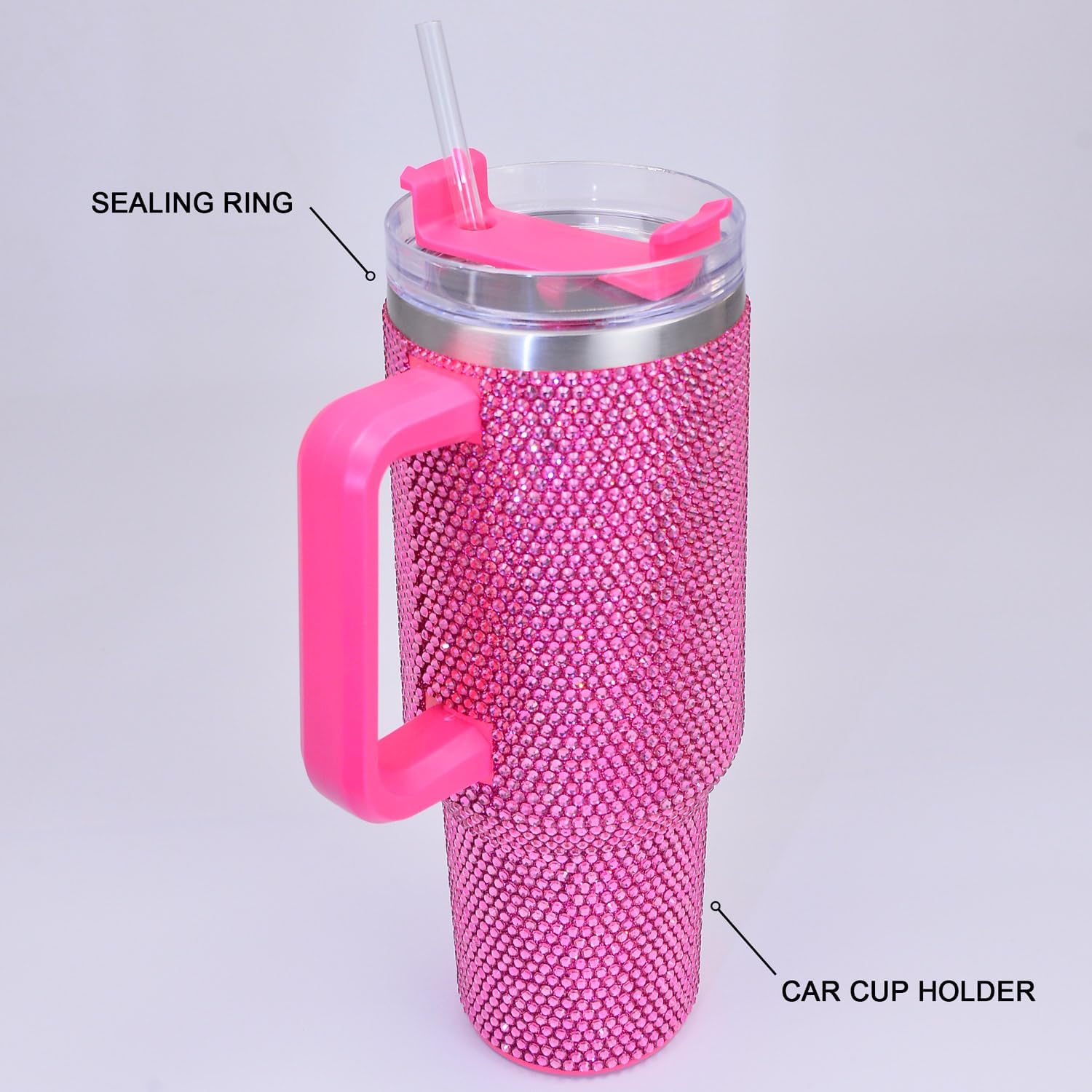 40oz Bling Rhinestone Tumbler with Handle and Straw Glitter Cups image 4