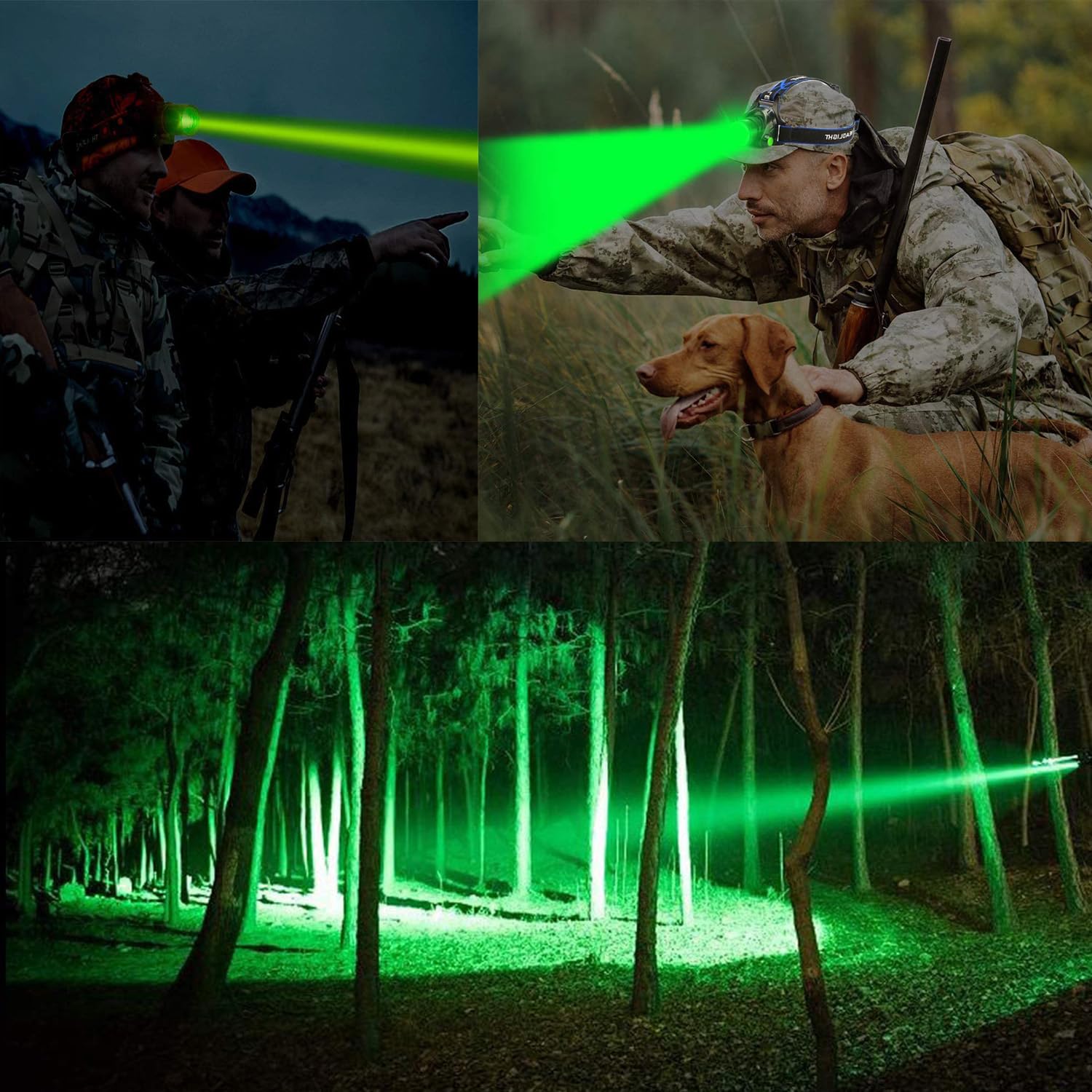 GRACETOP Green LED Headlamp Rechargeable, Greenlight Zoomable Green LED Flashlight, Hands-Free Headlight Torch Lamp for Hunting Hiking Camping Fishing Reading Running