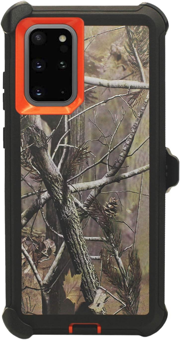Case for Galaxy Note 20 Ultra (6.9") Heavy Duty Full Body Military Grade Drop Protection Carrying Cover Holder | Holster for Men Belt with Clip Stand – Camouflage/Orange
