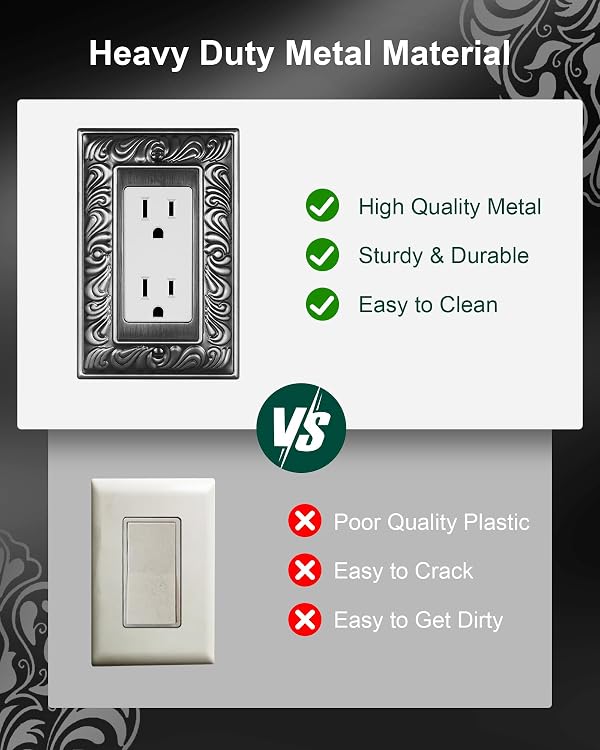 TREEWELL 4-Pack Decorator Outlet Cover Plate, Paisley Pattern Decorative Switch Plates and Outlet Covers, Antique Silver Metal Wall Plate for Electrical Outlets, Receptacle, GFCI Outlet, Dimmer Switch by treewell - Image 4