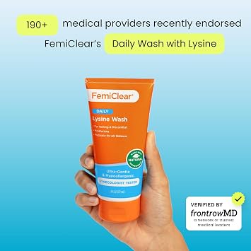 FemiClear Daily Lysine Feminine Wash, Ultra-Gentle Cleansing, 6 fl oz | Gynecologist Tested Intimate Wash For Itching, Irritated Skin & Odor, pH-Balanced, Natural & Organic Ingredients