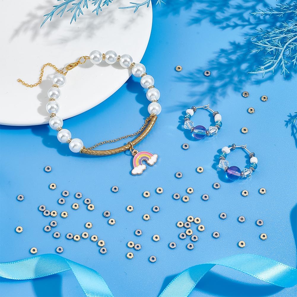 UNICRAFTALE About 120Pcs 2 Colors Flat Round Beads 4mm Stainless Steel Disc Beads Rondelle Spacer Bead Round Loose Bead for DIY Jewelry Making Hole 1.2mm - Image 4