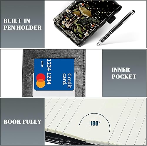 Miniatura 5 de Juego de 4 mini bloc de notas de bolsillo, de piel sintética con purpurina de hongo, soporte para notas con 2 ranuras para tarjetas, 1 lápiz