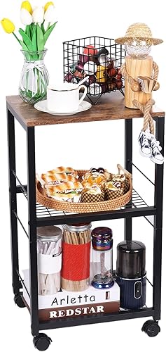 Carrito rodante de 3 niveles, estantes de almacenamiento de cocina, con almacenamiento y marco de acero, carrito multifuncional para cocina, baño,