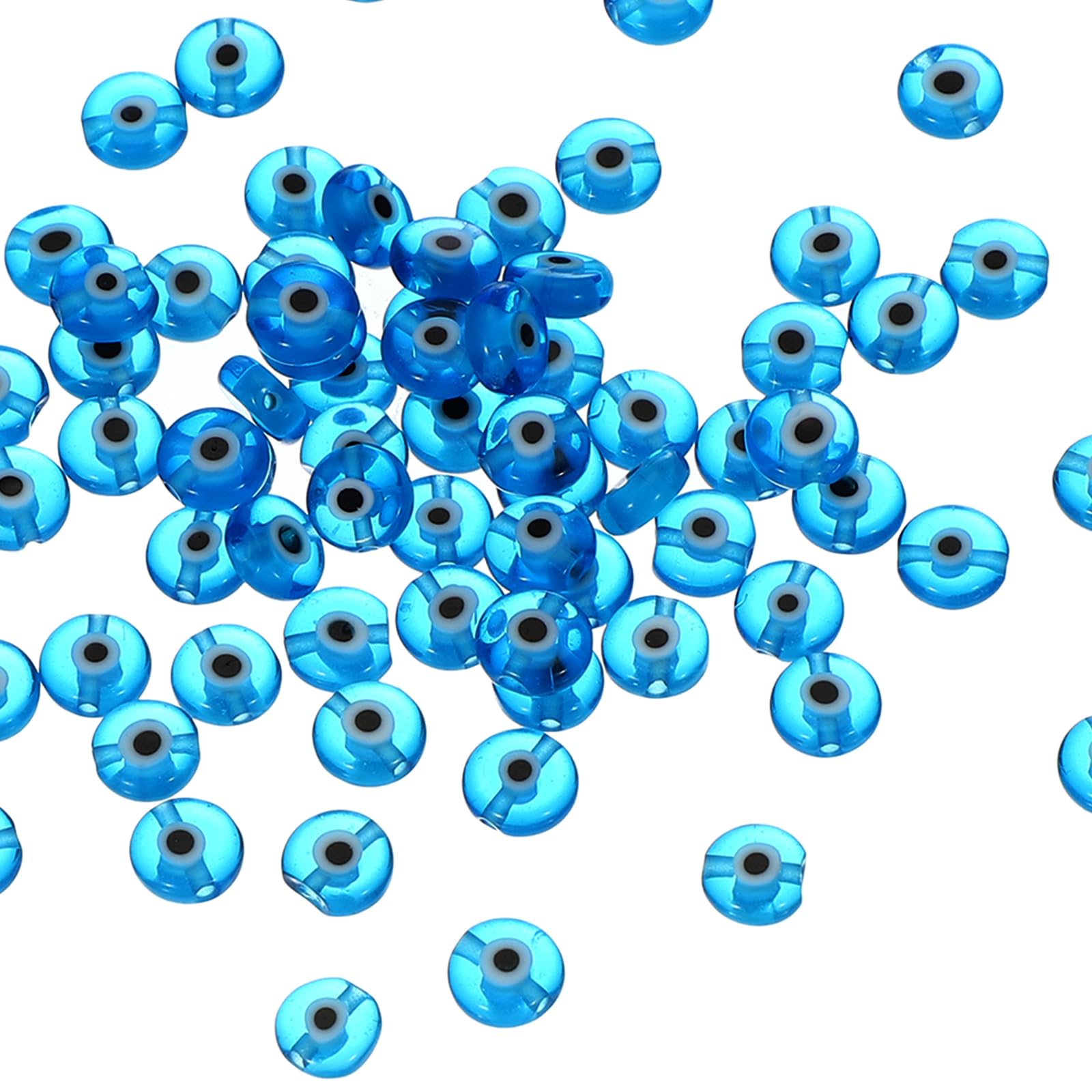 PATIKIL 6mm Flat Evil Eye Beads, 100 Pcs Turkish Evil Eye Charm Round Shape Spacer Beads Pendant Connector for DIY Art Craft Bracelet Necklace