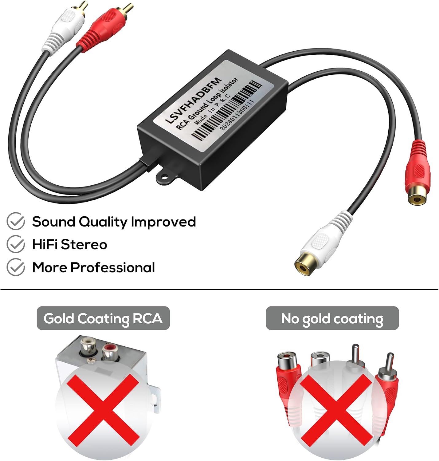 RCA Noise Filter Hum Eliminator Ground Loop Noise Isolator Feedback Loop Isolator for Stereo Home Theater Car Audio Player Eliminate Hum from Car Audio Systems/Home Stereos