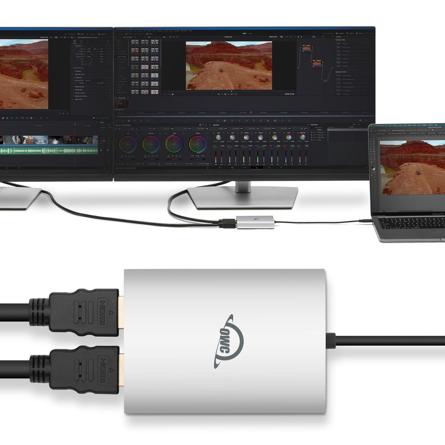 OWC Adattatore USB-C a Doppio HDMI 4K con DisplayLink – Supporta 2 Monitor 4K a 60Hz – Compatibile Mac M1/M2/M3/M4, PC, ChromeOS – Plug & Play, Universale, Nero/Argento