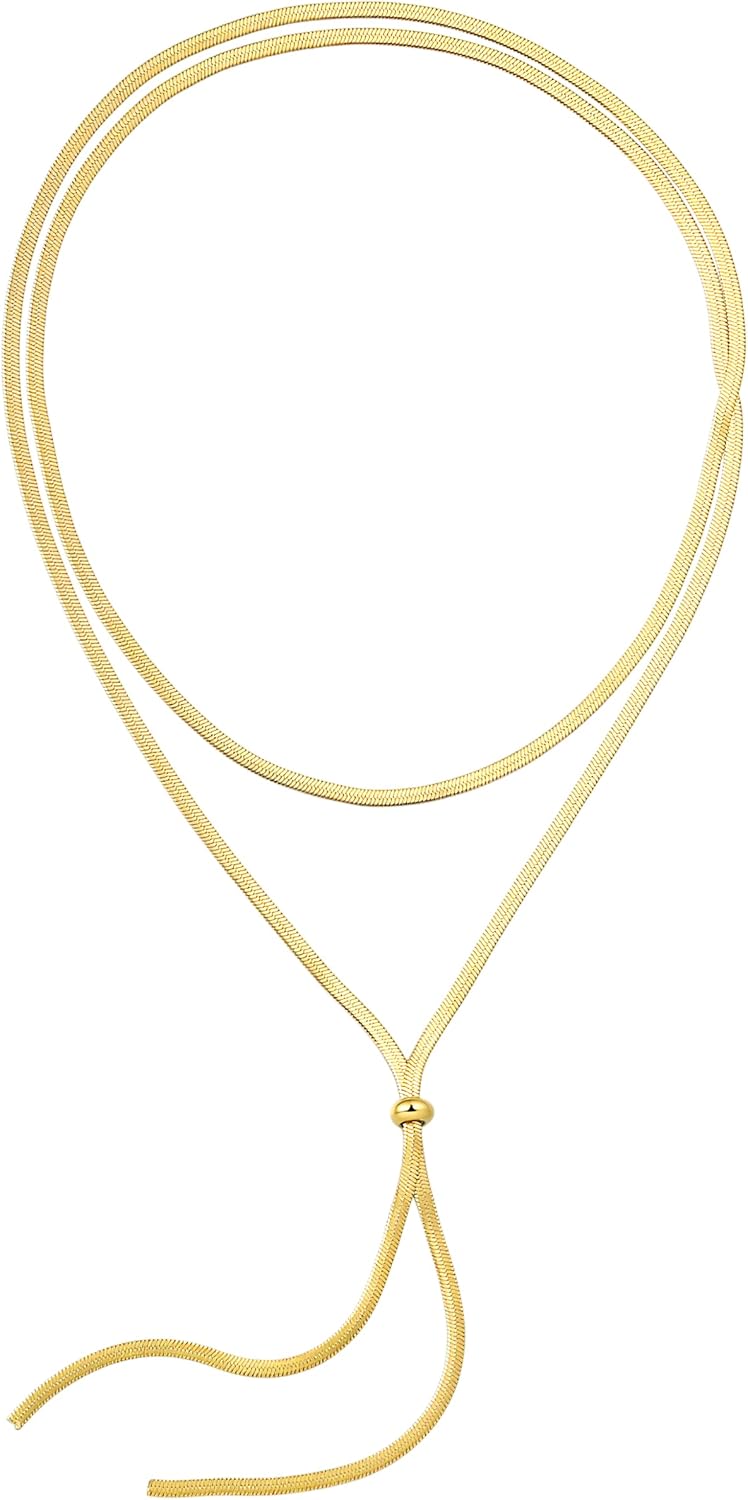 Gold Herringbone Lariat Necklace, Long Necklaces for Women,Y Drop Necklace