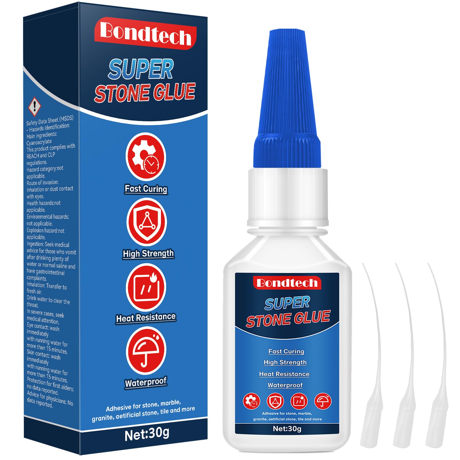 Stone Glue 30 g, Marble Glue, Instant Clear Repair Marble, Granite, Artificial Stone, DIY Craft, Waterproof, Heat-Resistant, with Anti-Clog Cap