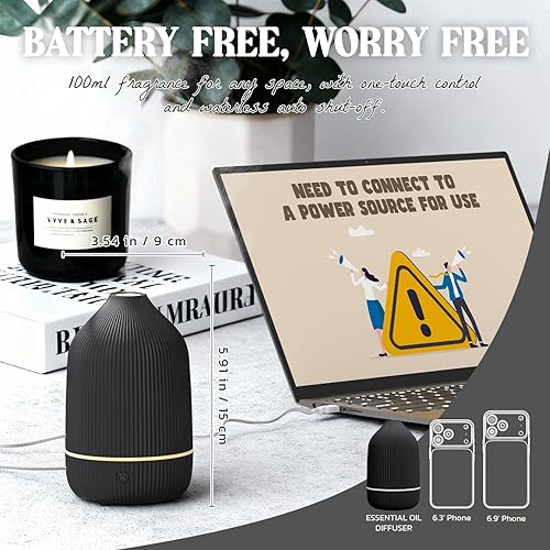 Miniatura 3 de Difusor de aceite esencial, difusor de aromaterapia de 3.5 fl oz, mini difusor ultrasónico para aceite esencial, hogar, oficina, humidificador de