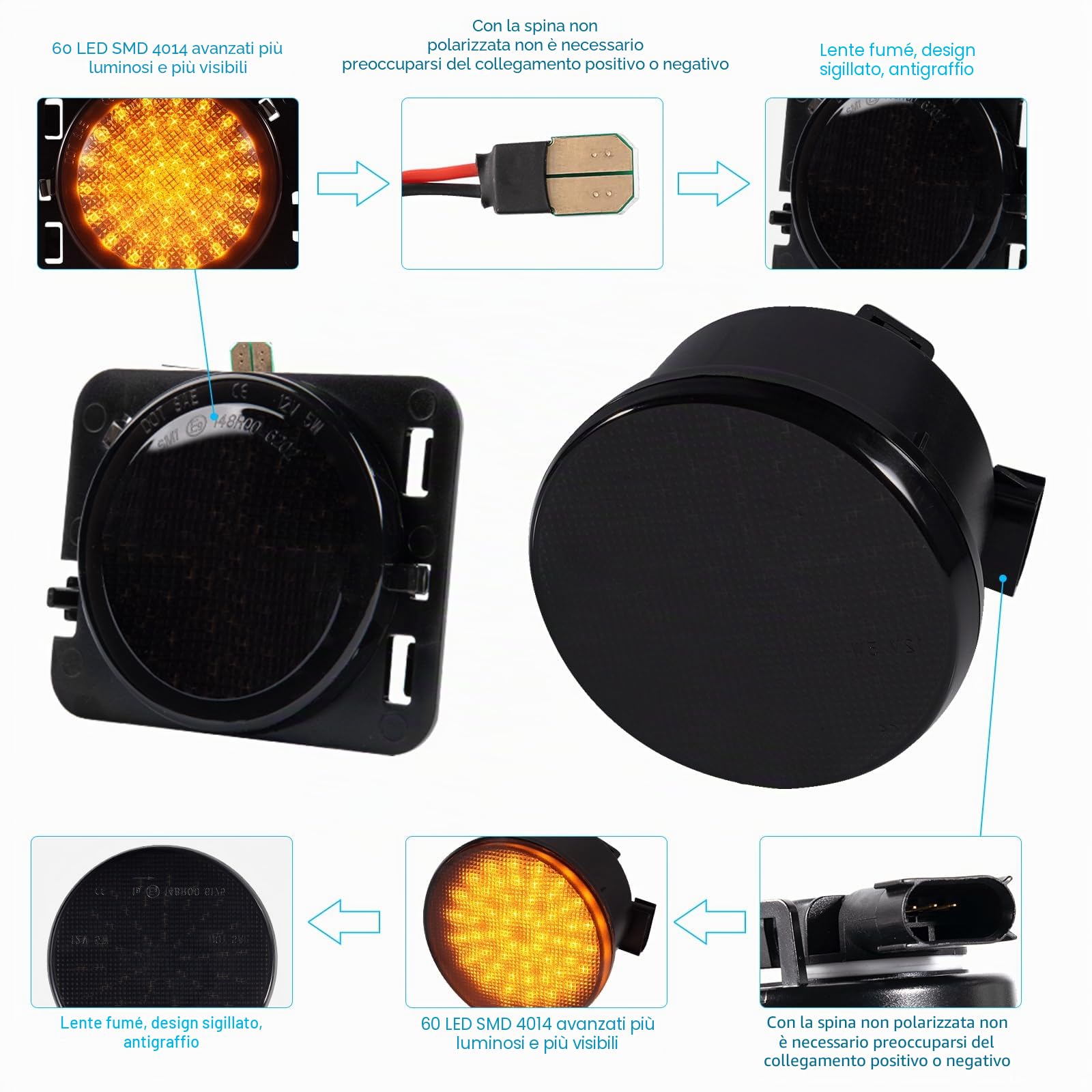 POPMOTORZ LED Luci laterali per J-eep Wrangler JK 2007-2015, LED Frecce Laterali Indicatori di Direzione con Canbus Senza Errori 4014 SMD, 4 Pezzi