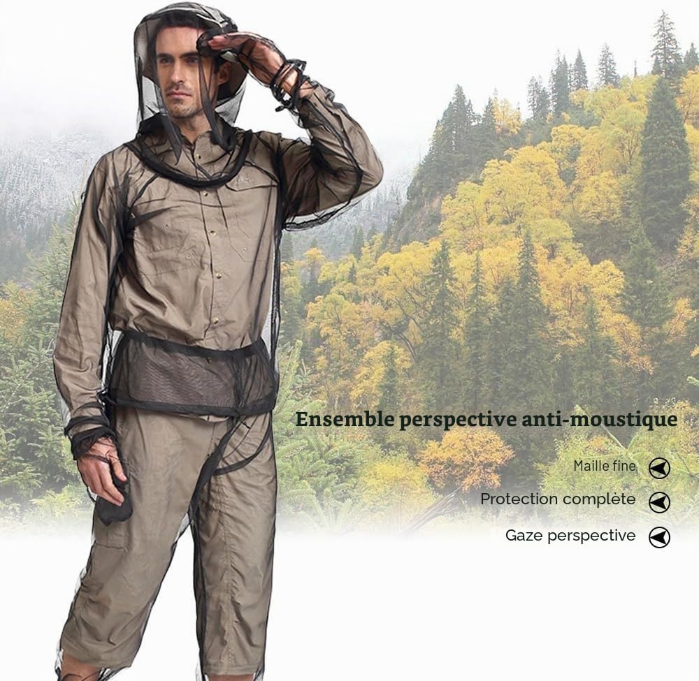 Lixada Combinaison d'Apiculture De Anti Moustique Maille Ultra Legere Insecte Tout Le Corps Vêtements à Capuchon avec Manteau Vêtements de Protection Homme Femme