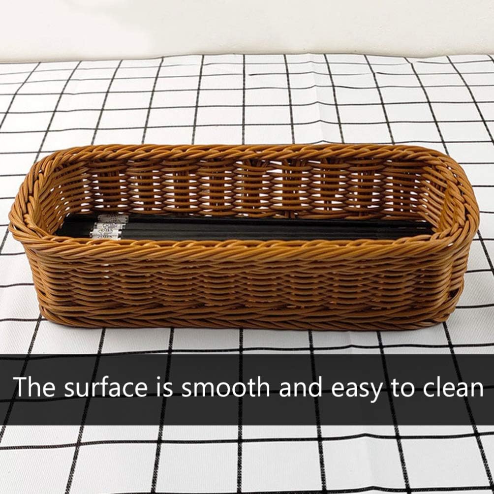 Cabilock 1pc Plastic Rattan Woven Japanese Style Cutlery Storage Basket for Kitchen and Dining Multifunctional Tableware Holder Capacity