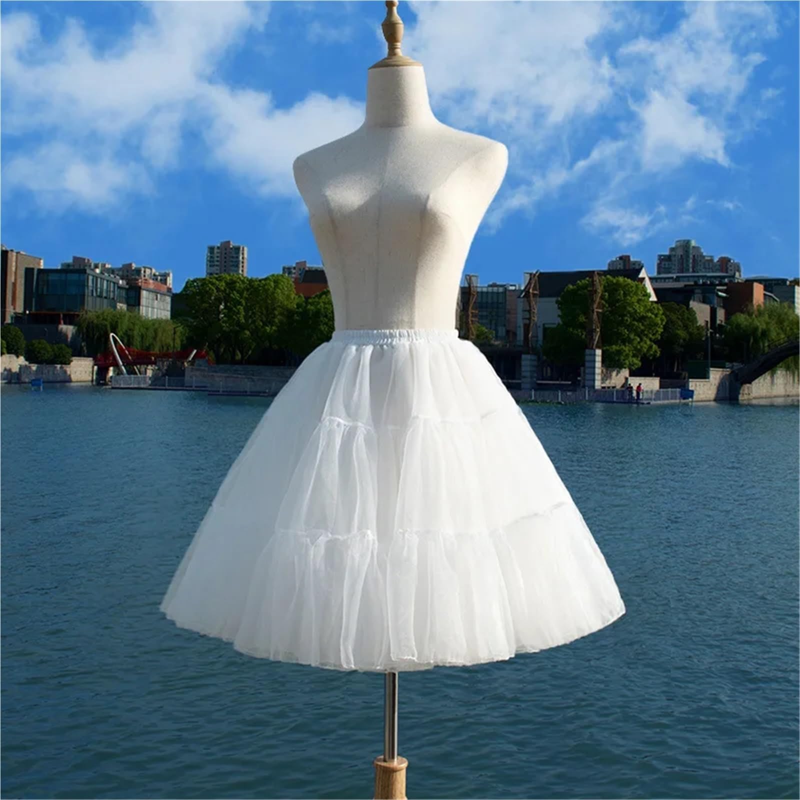 Sottogonna Corta in Tulle Gonna Lolita soffice, Sottoveste Bianca e Nera a 4 Strati, 35/40/48 cm, con Supporto in Filato Morbido Senza Ossa, Accessorio for Abito da Ragazza