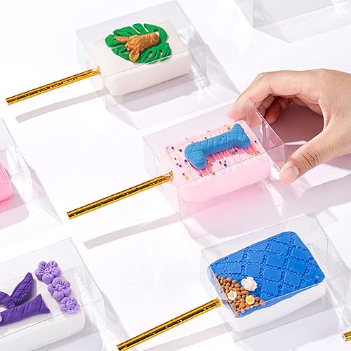 Miniatura 4 de RomanticBaking Paquete de 50 cajas de arroz transparente Krispie de 3.5 x 2.4 x 1.38 pulgadas con agujeros, cajas de hoz pequeñas, macarrones,