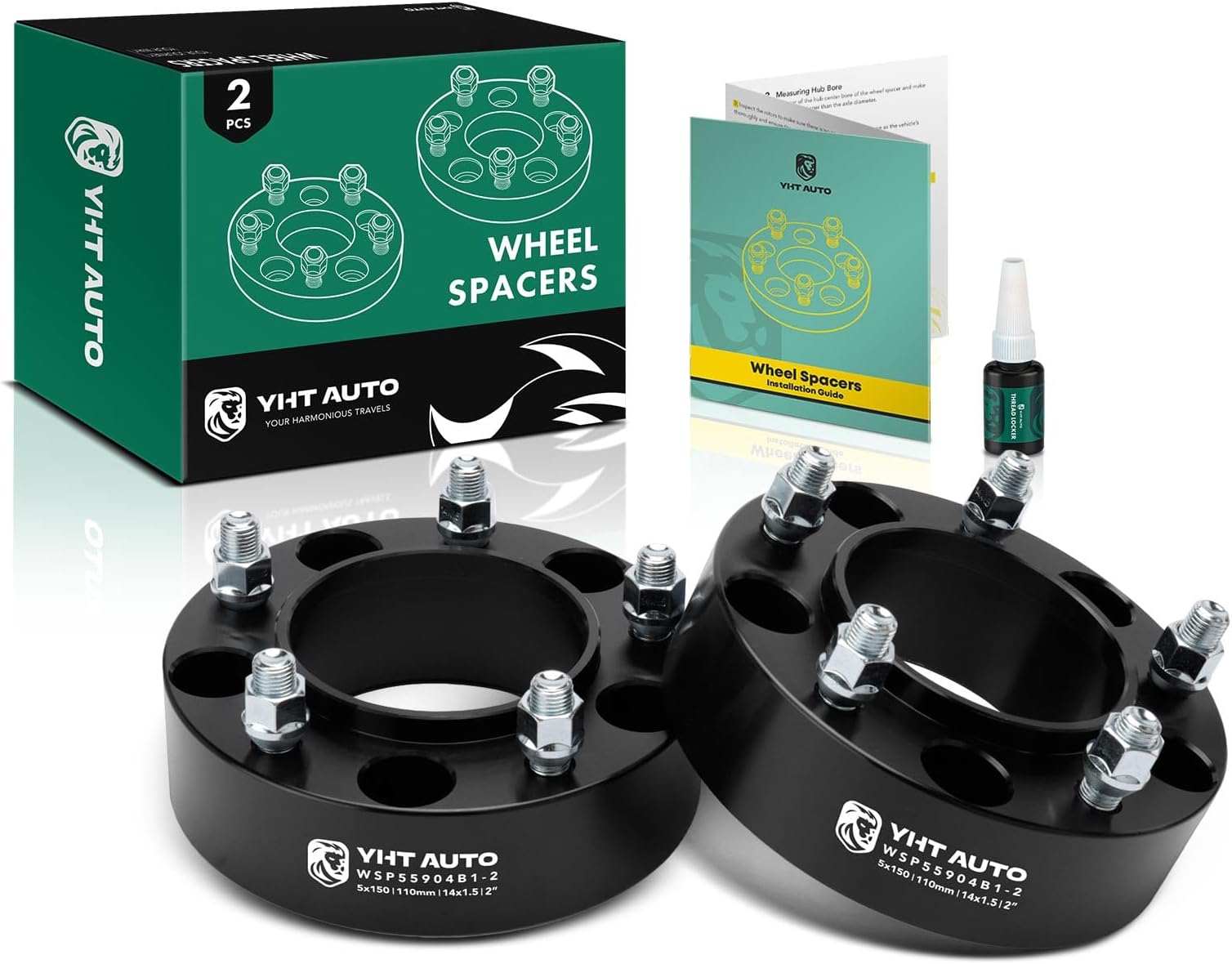 YHTAUTO5X150mm Wheel Spacers 2 inch Compatible with Toyota & Lexus Models, Tundra, Sequoia, LX470, LX570, 5x5.9 Tire Spacers w/ M14x1.5 & 12.9 Grade Studs, 110mm Hub Bore 5 Lug 2PCS