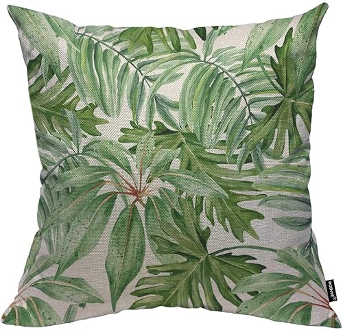 HOSNYE Fundas de cojín con diseño de hojas tropicales, densas ramas de palmera de selva tropical, color verde bosque lluvioso, funda de almohada