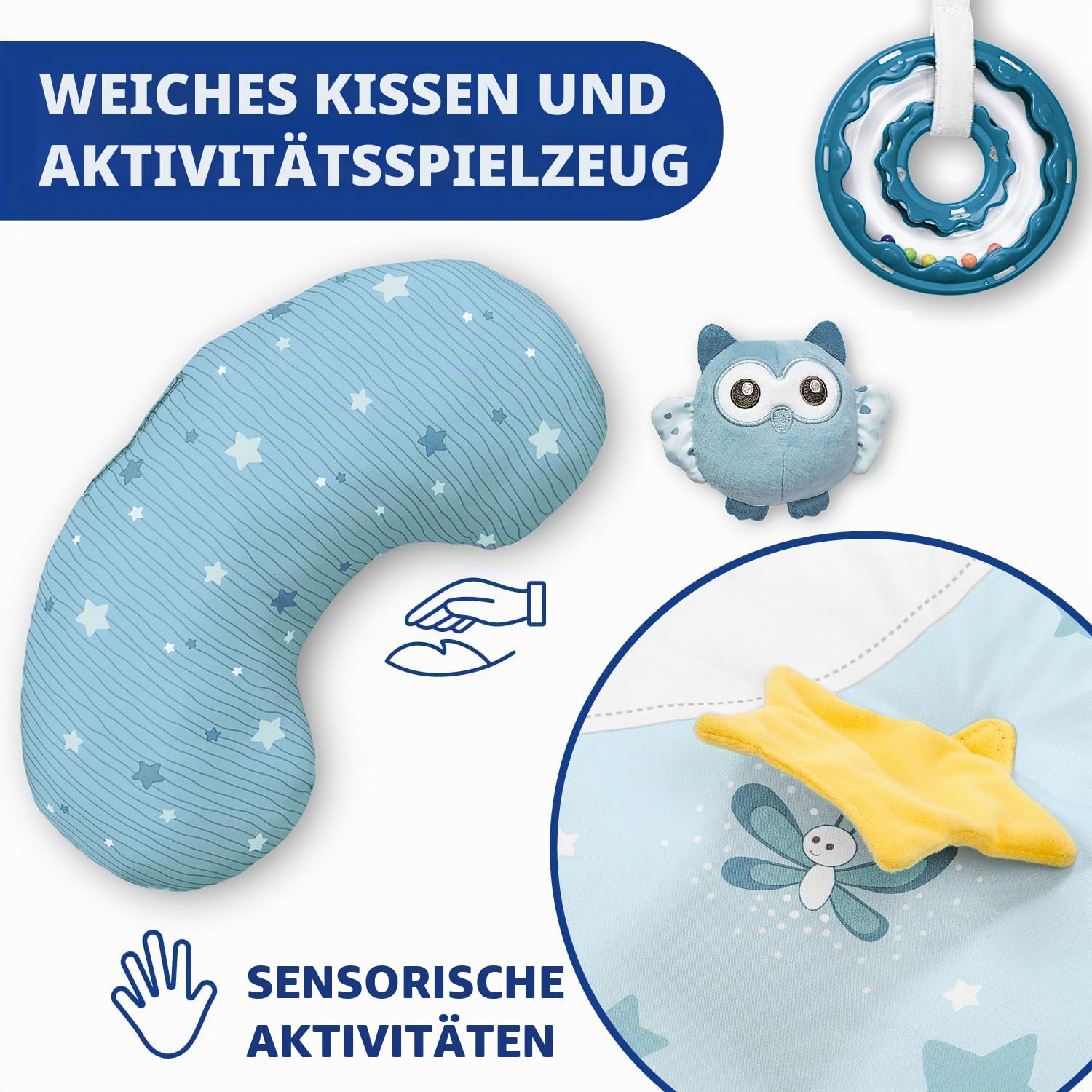 Chicco Spielmatte 3in1, Multifunktionsspielbogen für Neugeborene,Baby Aktivitätendecke, Sternenprojektor, abnehmbarem Baby-Nachtlicht mit entspannender Musik - Babyspielzeug, ab 0 Monate, Blau
