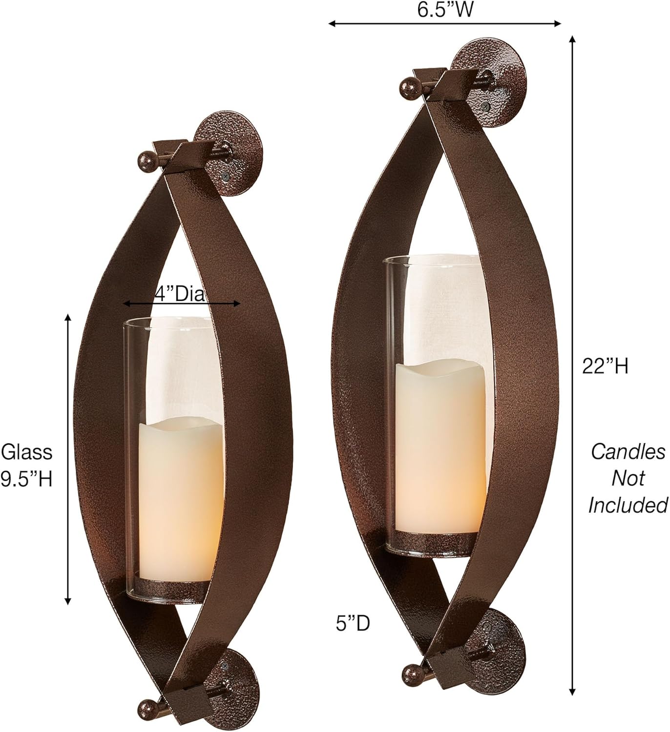 Touch of Class Xander Wall Sconce Pair - Handcrafted Steel - Antique Copper - Glass Hurricane - Set of 2 - Metal Sconces Holder for Bedroom, Bathroom, Living Room, Kitchen Walls, Hallway