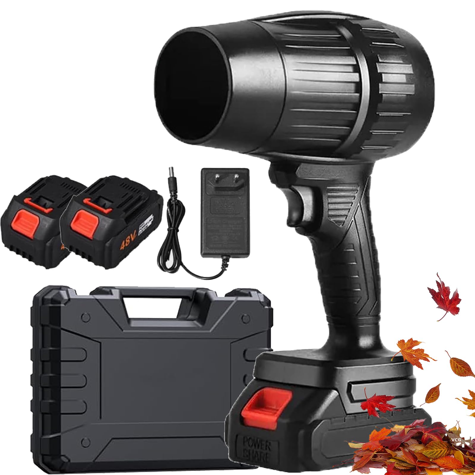 Soplador Turbo Jet, 2025 Soplador De Aire Potente Jardin, Soplador De Hojas Bateria, Soplador InaláMbrico Air Force, for Secado Y Limpieza de AutomóViles (Black+2Batería)