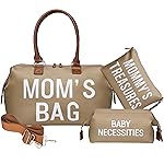 printe Moms Bag, Hospital Bag for Labor and Delivery, Large Mom\'s Diaper Tote for Mom Travel, Waterproof Baby Handbag with 2 Organizer Pouches, Khaki