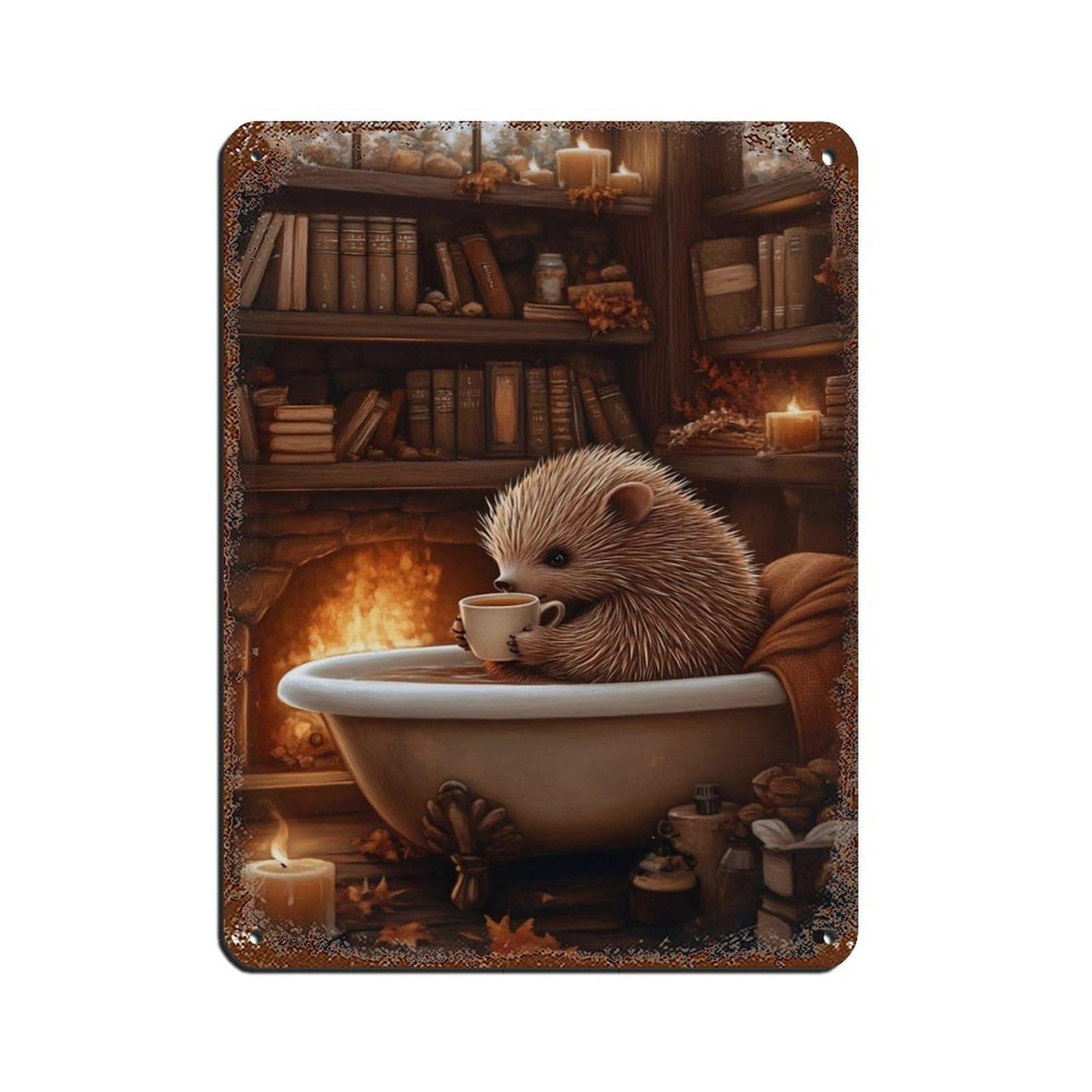 Adorable Hedgehog in Bathtub Retro Poster Metal Tin Sign Chic Art Retro Iron Painting Bar People Cave Cafe Family Garage Poster Wall Decoration 12x16inch(30x40cm)