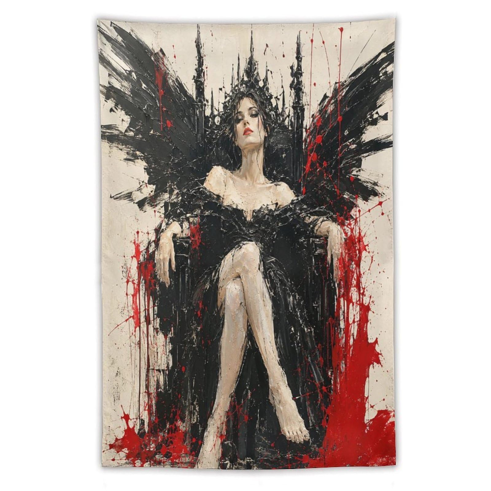 W7C8U2X3 Gothic Woman on Black Throne Wall Tapestry, Entryway