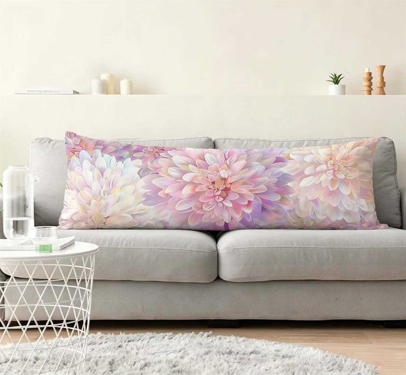 Rosa-24 Federe Cuscino Letto 50 x 150 cm, Grande Cuscini per Divano Lino, | Doppia Faccia Stampa, Fiore-8 Fodera per Cuscino Decorativa, con Cerniera, Cuscino per Dormire Sul Fianco j-150
