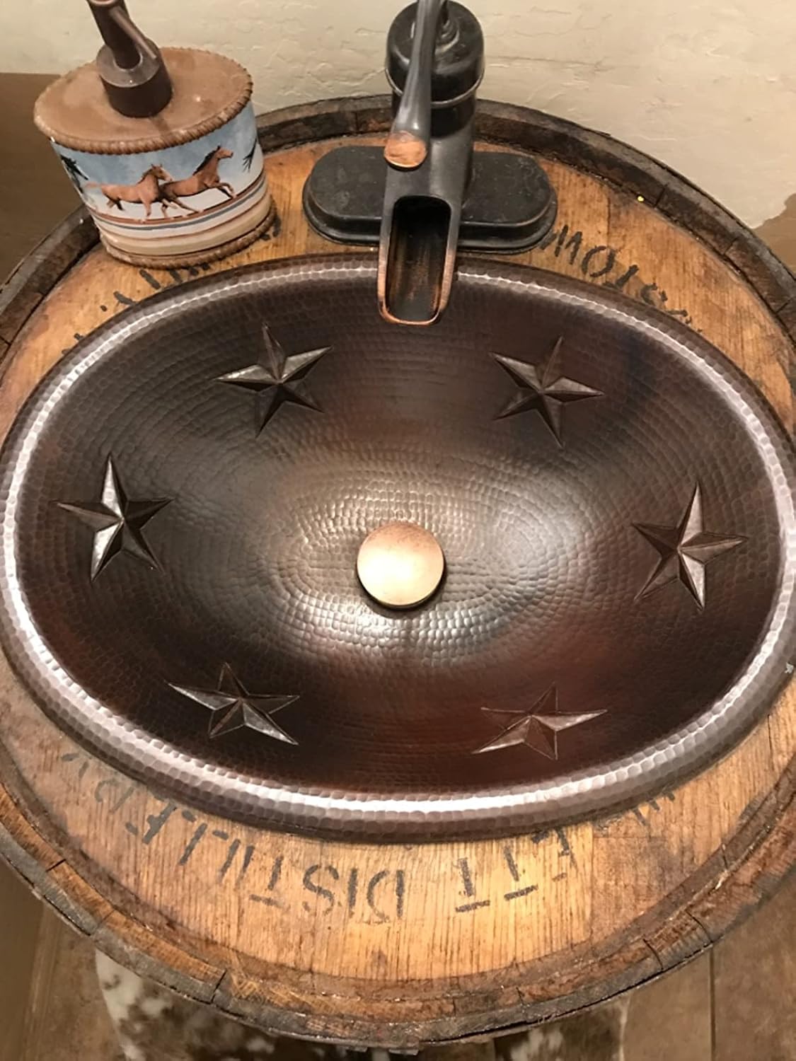 Antique Copper 19" Oval Copper Bath Sink with TEXAS STARS