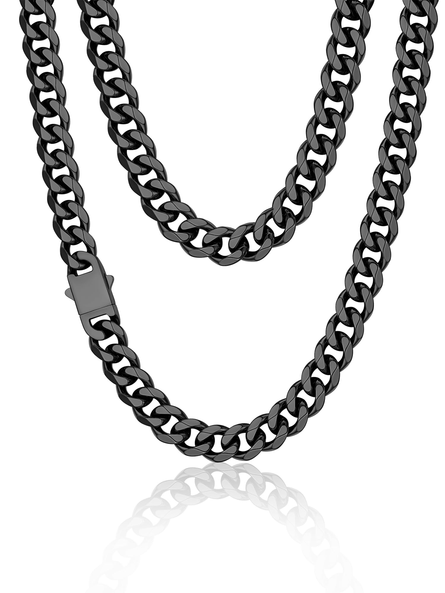 PROSTEEL Naszyjnik męski łańcuszek ze stali nierdzewnej/pozłacany, naszyjnik kubański męski czarny, szerokość 6/9/12 mm, długość 46/51/55/61/66/71/76 cm, biżuteria hip-hopowa, 46 CM, Stal nierdzewna