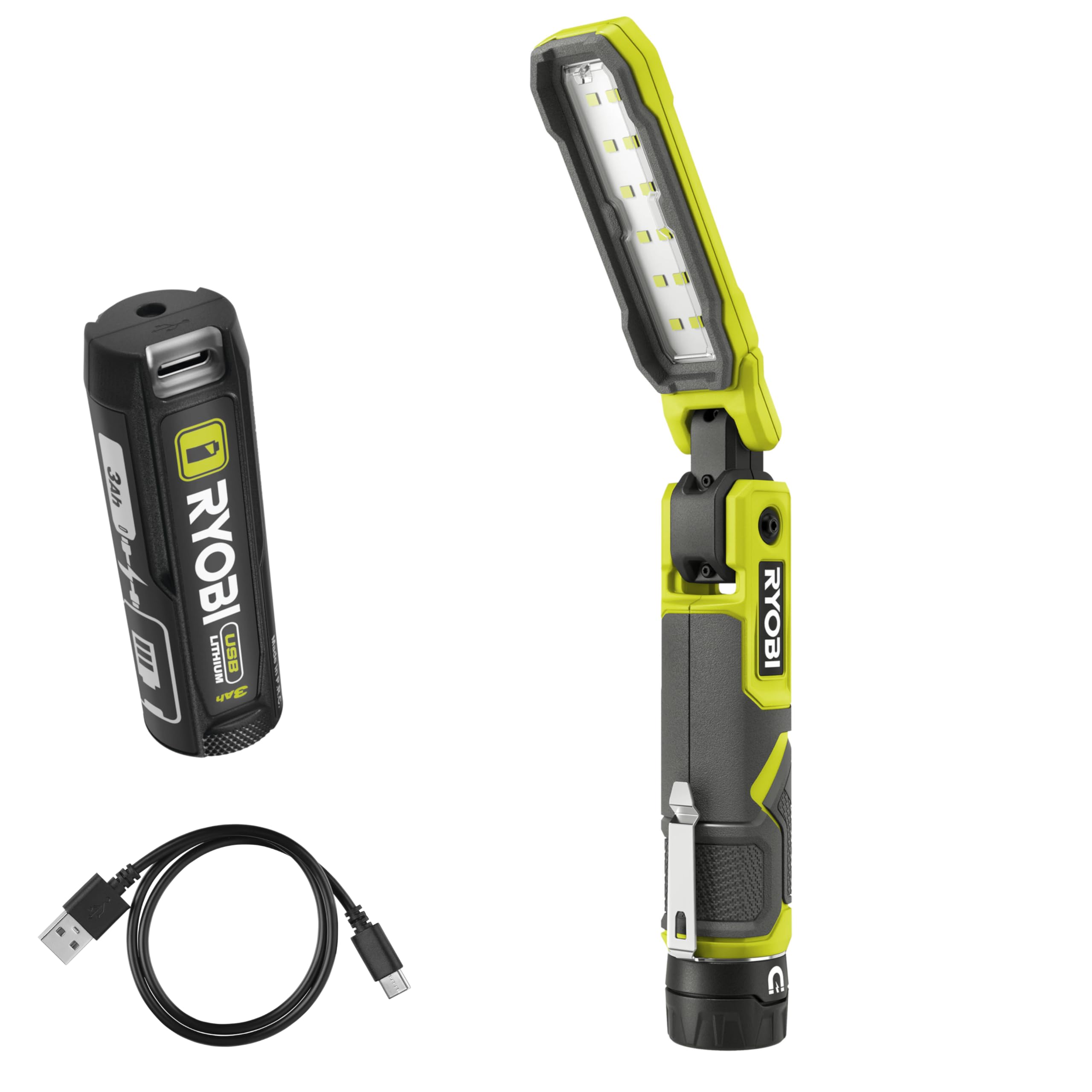 Lampe de travail RYOBI 4V USB Lithium 500 lm avec base magnétique et batterie 3Ah