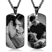 HJX Picture Necklace Personalized Photo & Text, Custom Photo Necklace for Couples, Unique Gifts for Boyfriend Girlfriend, Dog Tags for Men Women