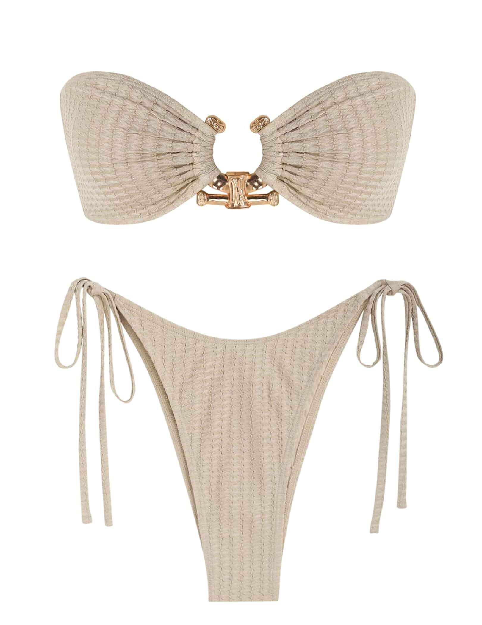 ZAFUL Bikini Sets for Women Strapless Top Sexy High Cut Two Piece Swimsuit Bandeau Bikini Top, Tie Side Bottom, Removable Cups, Metal Ring, Bathing Suit, Swim Suit, Sexy Bikini for Beach Vacation Pool