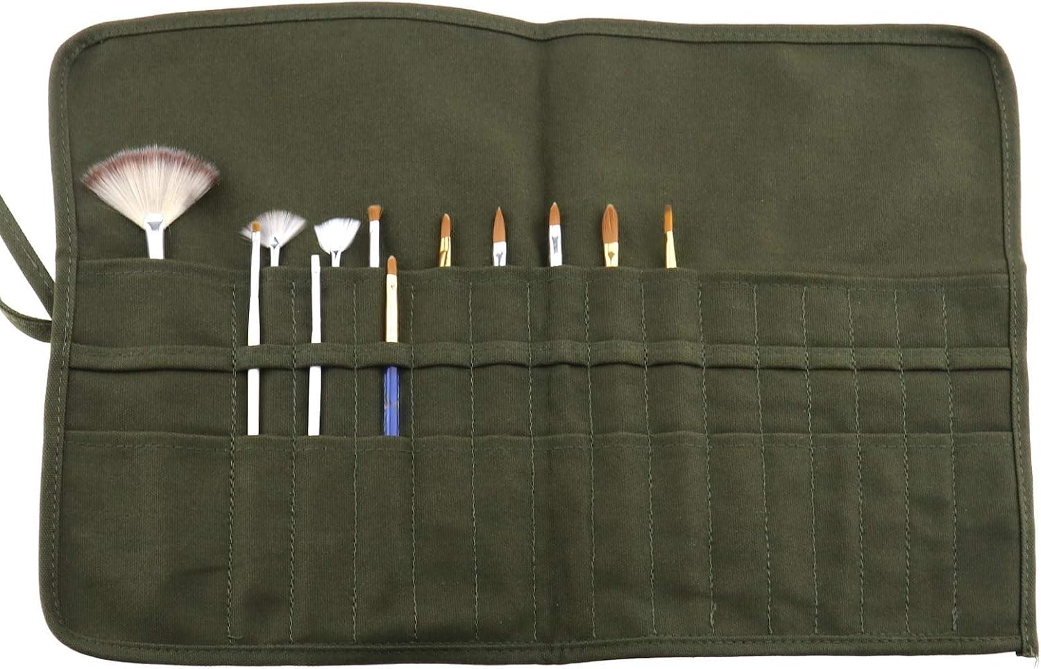 Create idea Paint Brush Artist Canvas Roll Pouch Holder 30 Slots Storage Acrylic Oil Watercolor Gouache Army Green