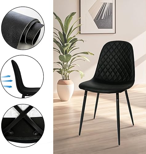 Miniatura 6 de CangLong Juego de 2 sillas de comedor modernas negras de piel sintética, sillas de comedor tapizadas con patas de metal para cocina, sala de estar,
