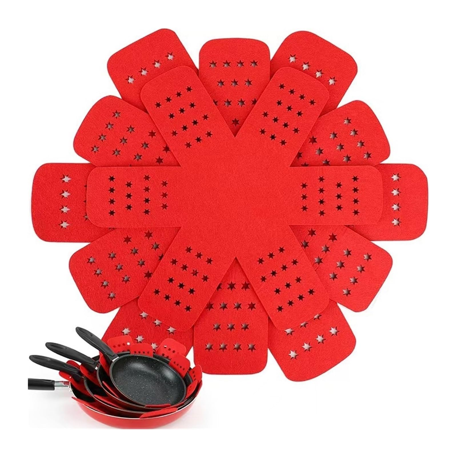 12pcs Hollow Star Design Felt Trivets - Thickened Heat Insulation Pot and Bowl Protectors for Kitchen Decor(Red)