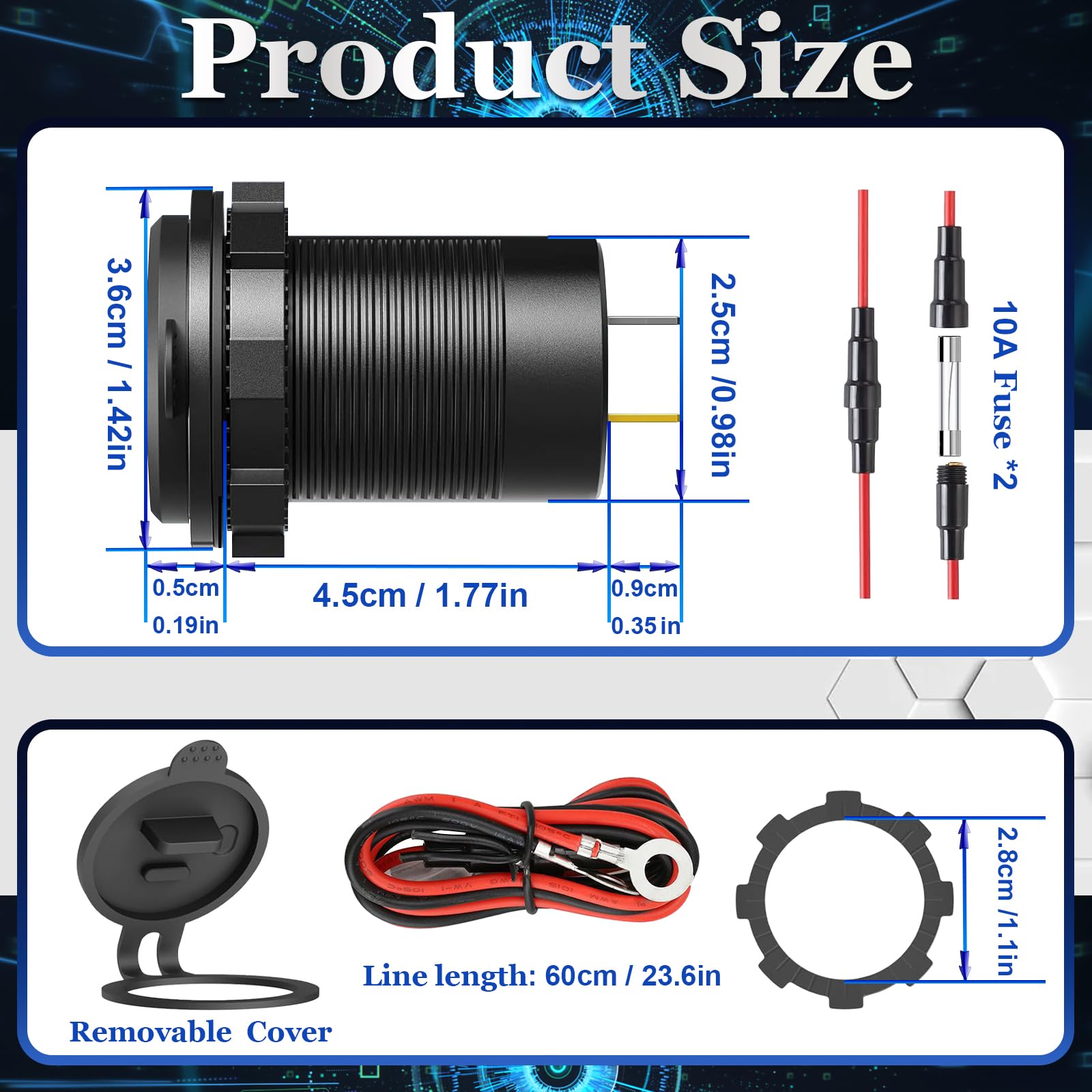 12V USB Outlet, 18W QC 3.0 USB A & 65W PD USB C Car Charger Socket with ON Off Switch for Car Golf Cart Boat Marine Bus Truck RV Marine Motorcycle