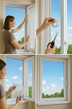 Pratik Sineklik Hazır Tül Sineklik Çift Kanat 150 cm x 125 cm, Kapı ve Pencere Uyumlu, 5.5 metre Yapıştırma Bantlı