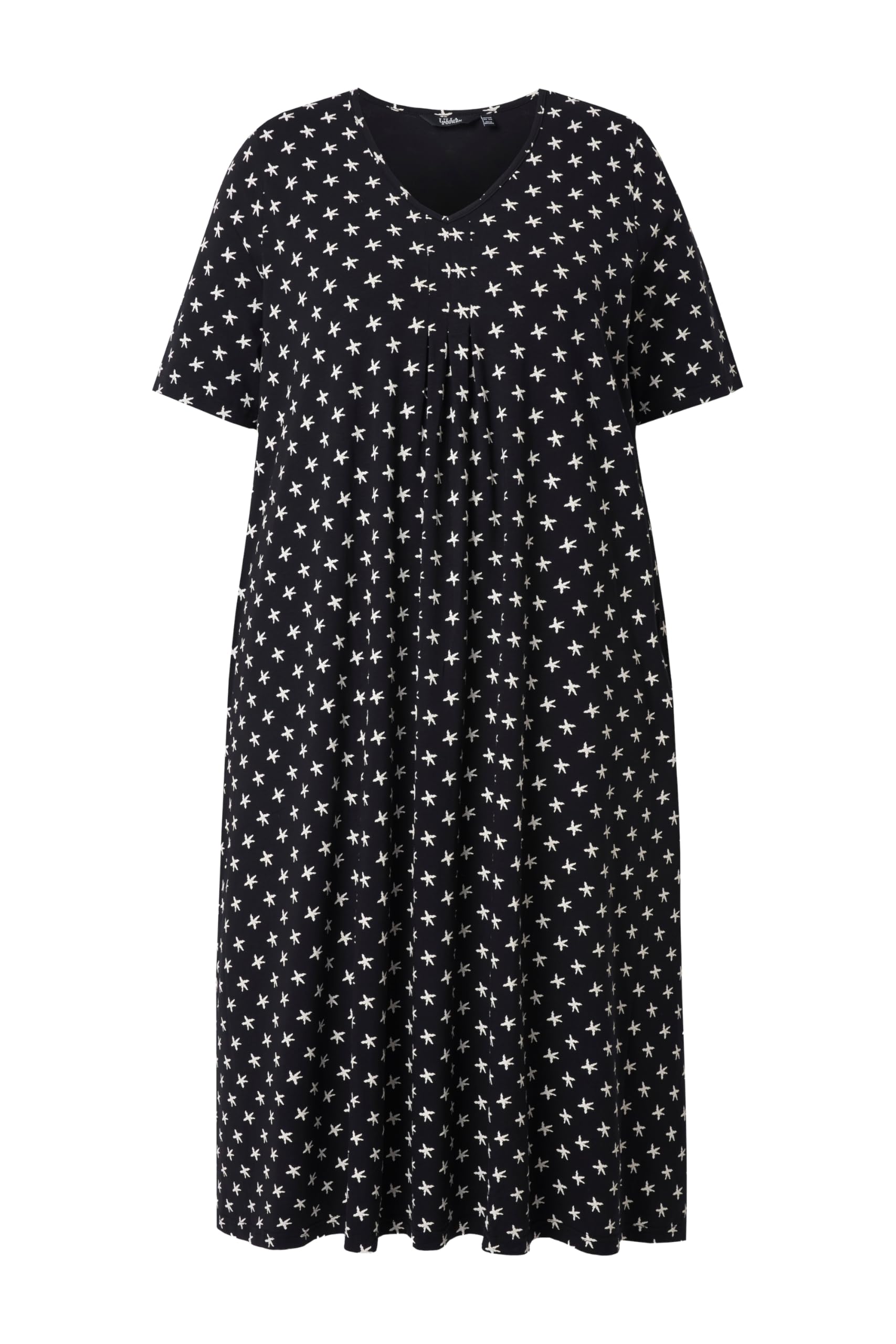 Ulla Popken Damen große Größen Übergrößen Plus Size Midikleid, Sterne, V-Ausschnitt, Halbarm, Taschen 850351