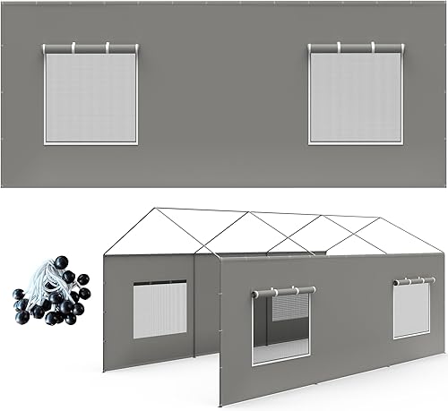 Pared lateral de repuesto para toldo de cochera de 20 x 6.6 pies, se adapta a cochera de 10 x 20, 12 x 20 pies con ventanas enrollables, impermeable
