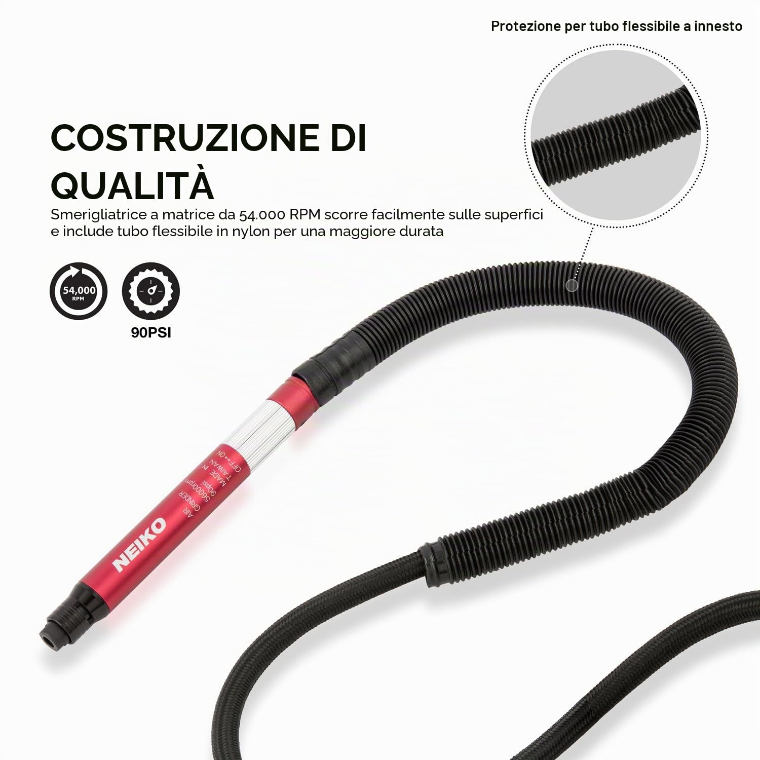 Neiko® 10649 a air-powered micro smerigliatrice, matita tipo con capacità di 54,000 rpm | 1/20,3 cm