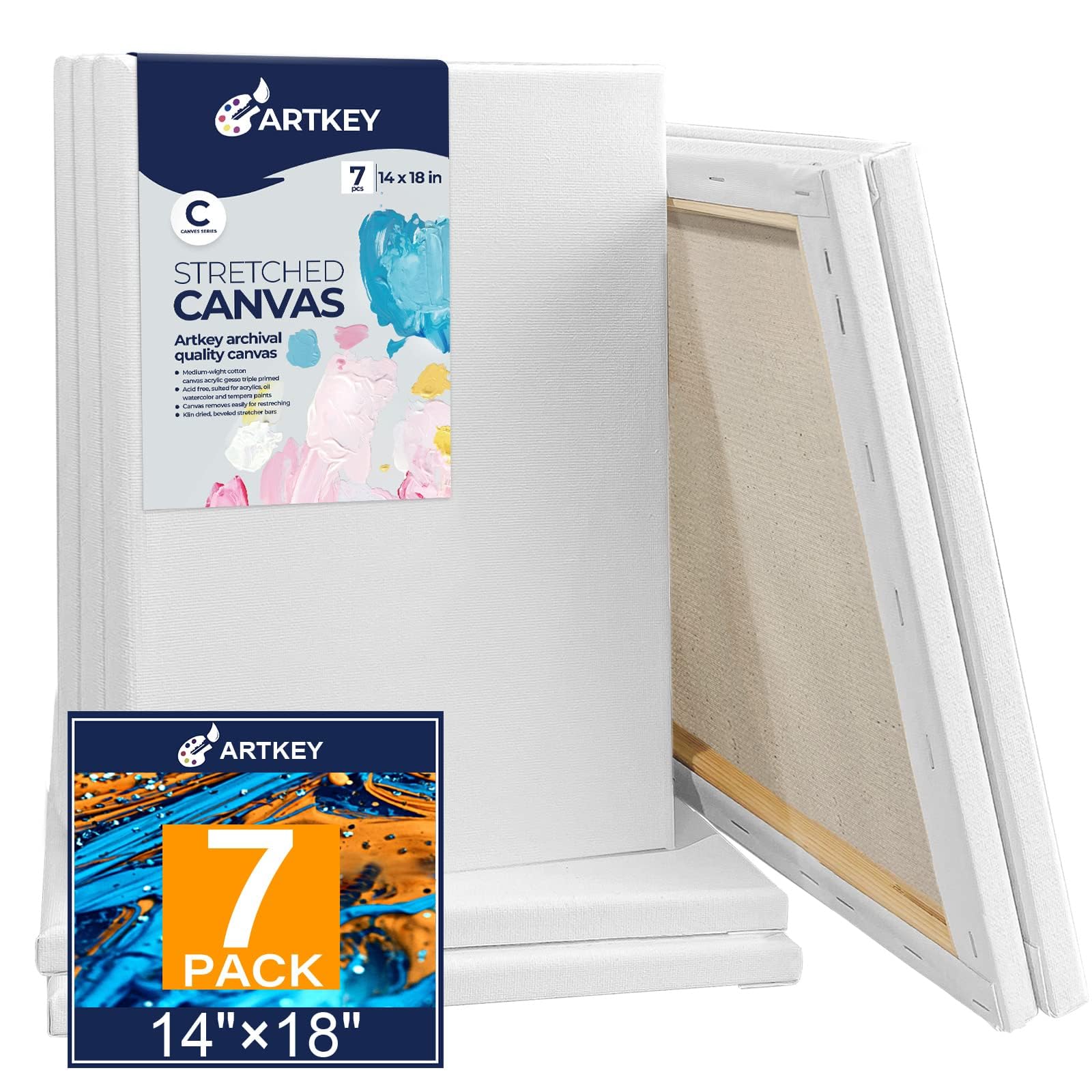 Stretched Canvas for Painting 36x46cm 7-Pack, 300 GSM Triple Primed Acid-Free 100% Cotton Framed Canvas, Large Blank Art Canvases for Acrylics Pouring Oil Watercolor Painting — image 1