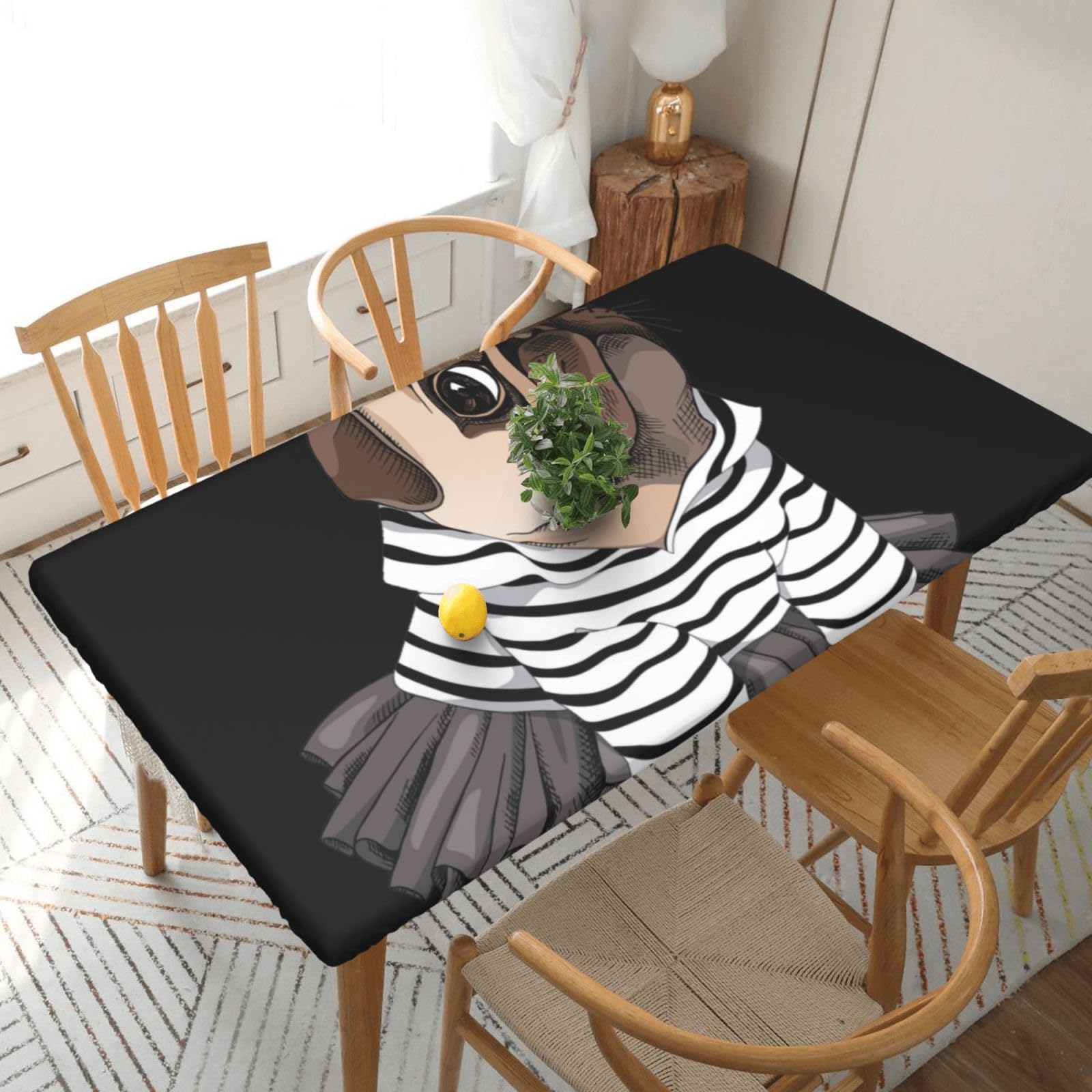 BNVSADC Cute Pug Dog Printed 5FT Tablecloth Polyester Kitchen Water Resistant Table Cloth Dining Table Decoration Table Covers, 152x76 CM