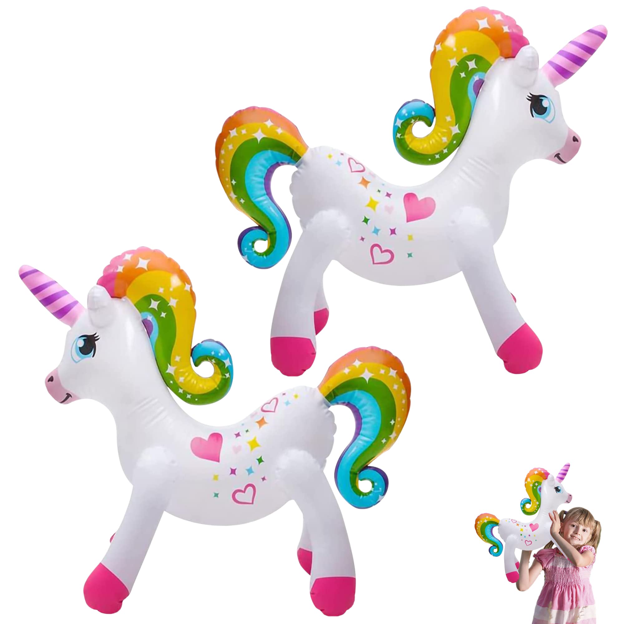 HOWBOUTDIS 24” Inflatable Unicorns! (2 Pack) So Much Fun! Adorable as Decorations, Great Gifts, Cool Giveaways! Ages 3+