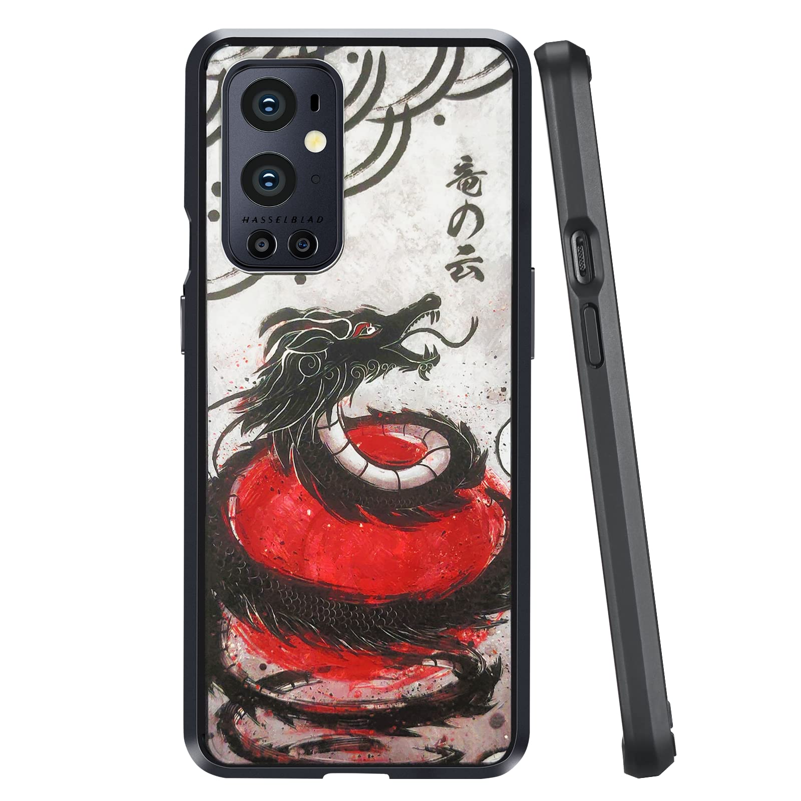 Hybrid Compatible with OnePlus 9 Pro Case [Embossed Printed] Cool Japanese Design Anime Shockproof Protective Cover Phone Cases for OnePlus 9 Pro 5G - Cloud Dragon (Black)