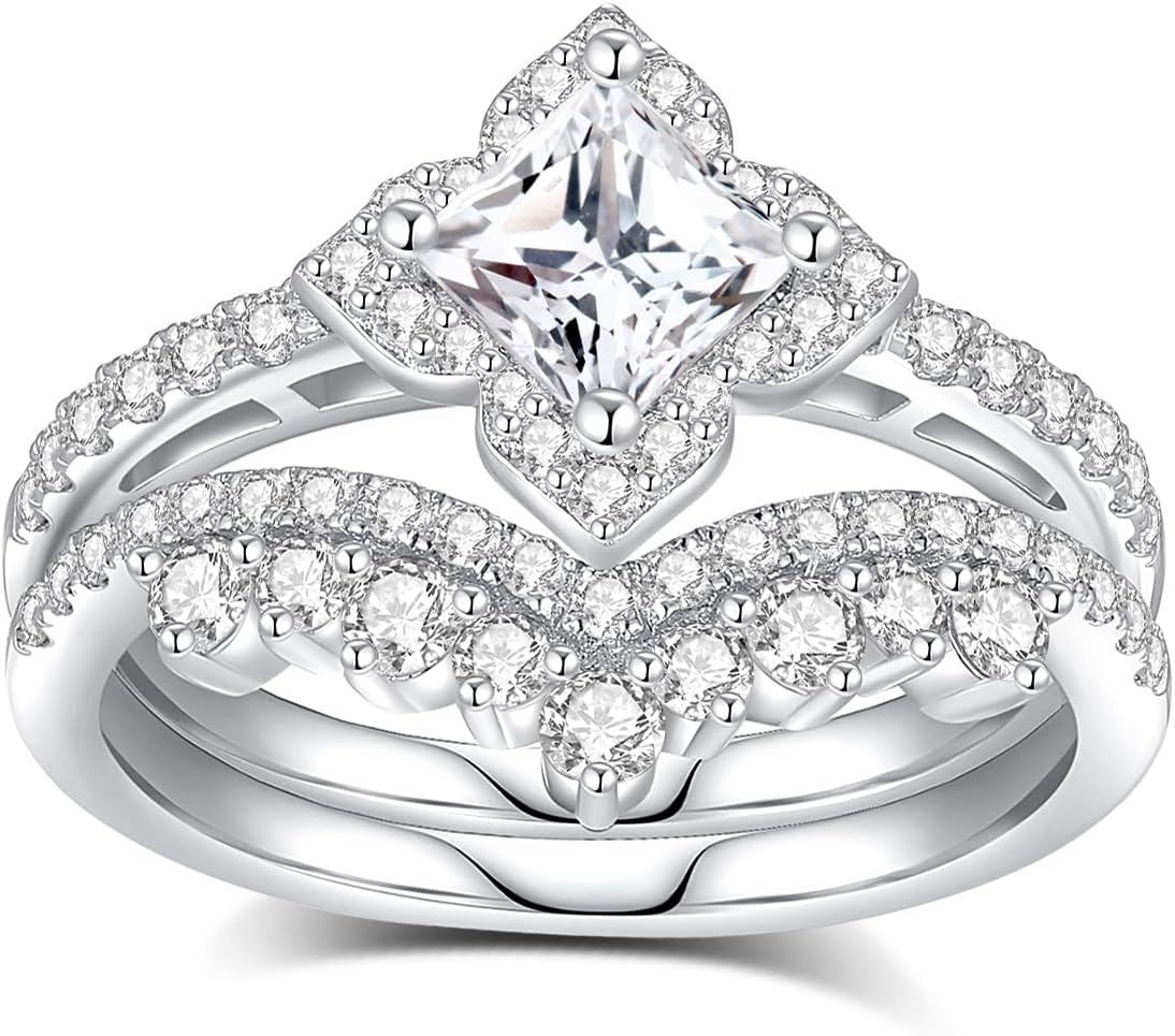 Moissanite Wedding Ring Set Moissanite Bridal Ring Sets for Women D Color VVS1 Princess Cut Engagement Rings S925 Sterling Silver Promise Rings for Women Wife