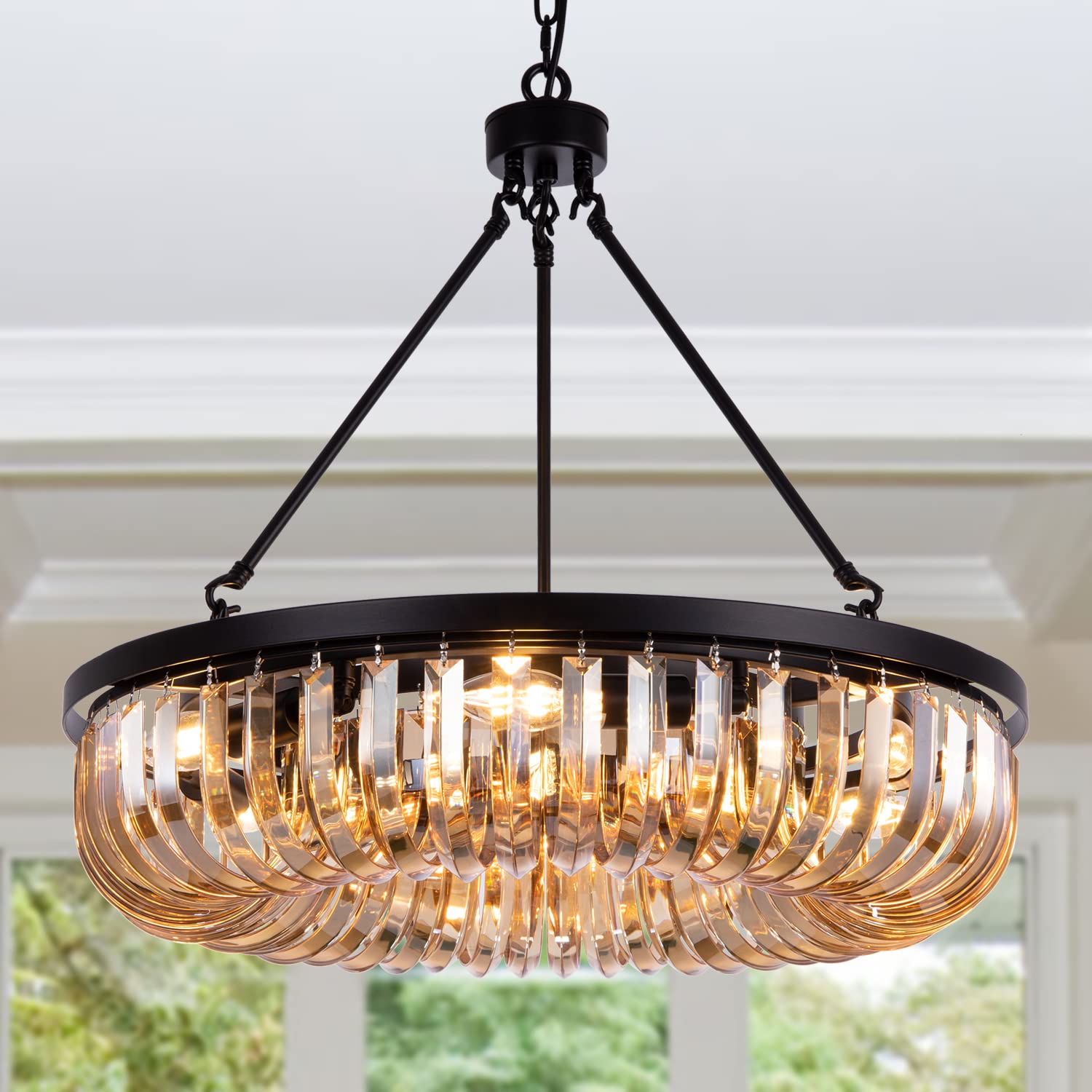 Wellmet Modern Crystal Chandelier for Dining Room 24", Round Black ...